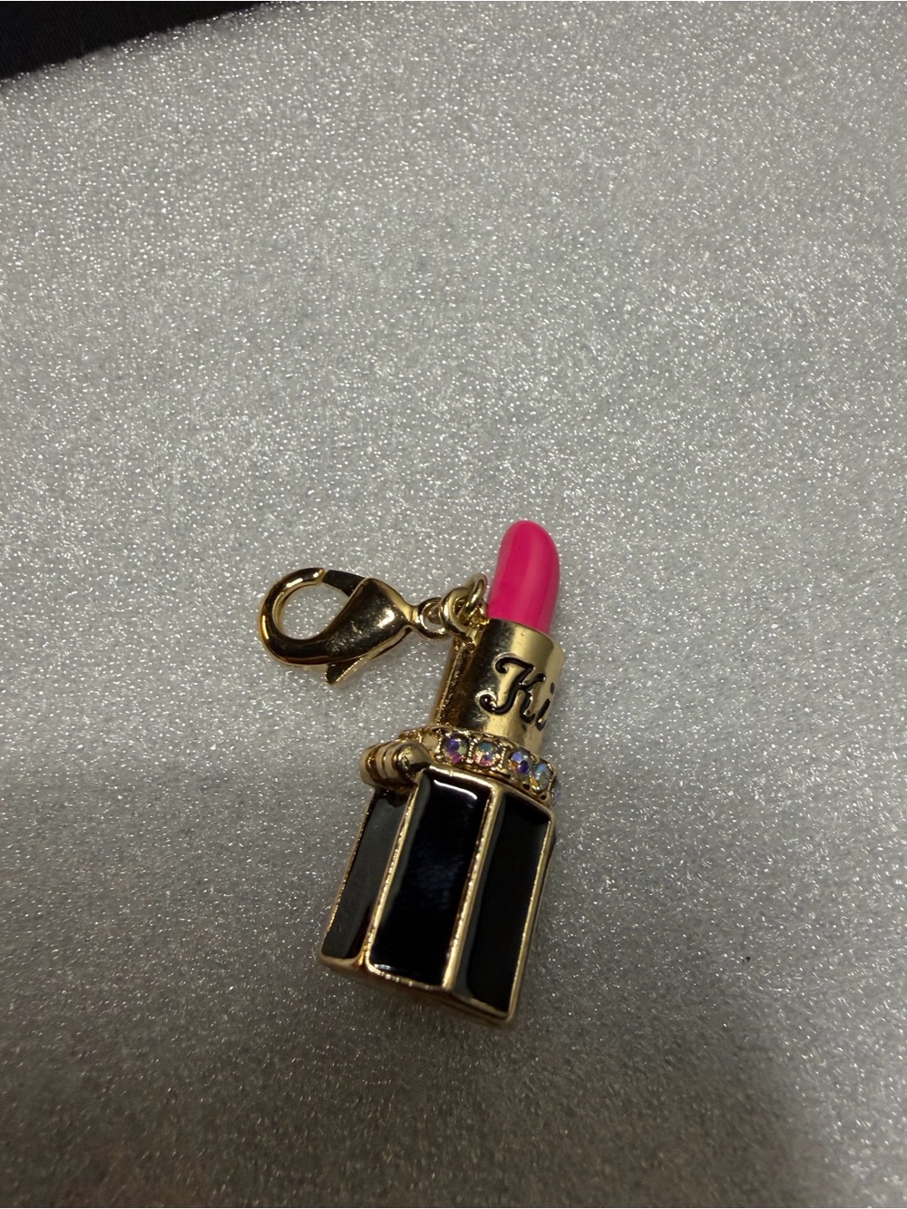 Betsey Johnson Gold Lipstick Charm with Pink Tip and Black Enamel